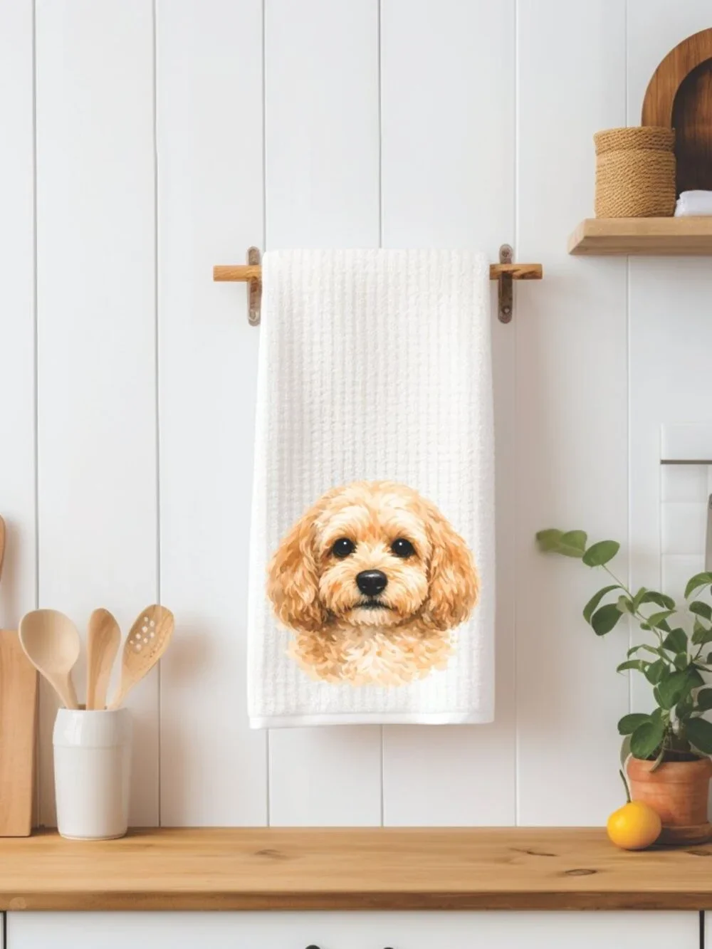 Blonde Cockapoo Dog Waffle Weave Decorative Kitchen Tea Towel